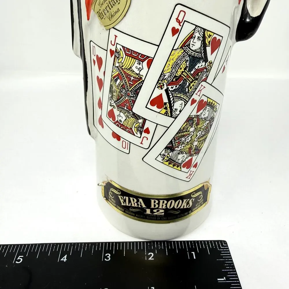 Ezra Brooks Queen of Hearts US Navy Whiskey Decanter Vintage Poker Bottle *Flaw